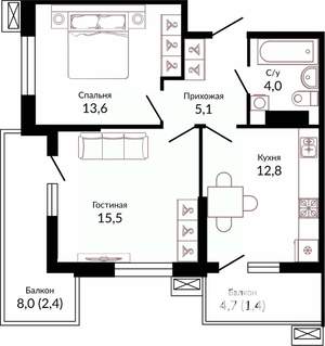 2-к квартира, вторичка, 56м2, 10/23 этаж