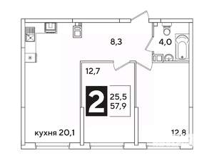 2-к квартира, вторичка, 58м2, 7/16 этаж