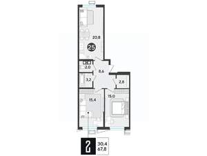 2-к квартира, вторичка, 67м2, 5/18 этаж