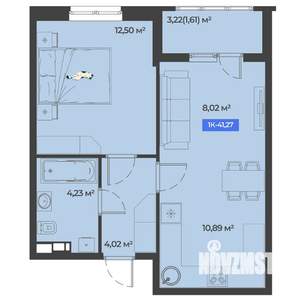 1-к квартира, строящийся дом, 41м2, 4/5 этаж