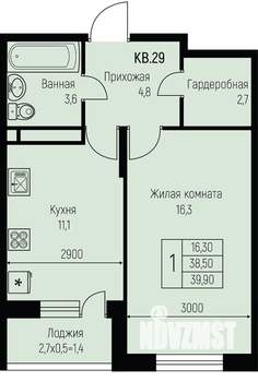 1-к квартира, строящийся дом, 40м2, 3/3 этаж
