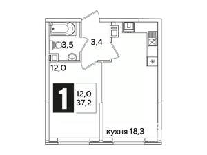 1-к квартира, вторичка, 37м2, 7/16 этаж