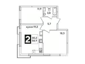 2-к квартира, вторичка, 59м2, 12/16 этаж