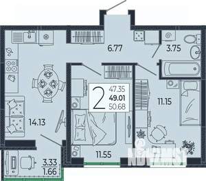 2-к квартира, вторичка, 49м2, 11/21 этаж