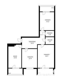 3-к квартира, вторичка, 71м2, 8/12 этаж