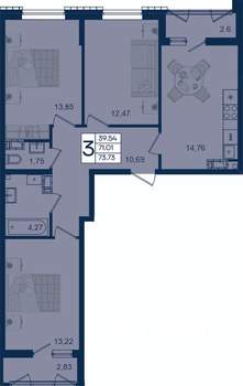 3-к квартира, вторичка, 74м2, 18/18 этаж