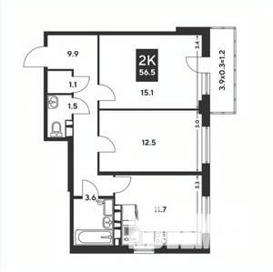 2-к квартира, вторичка, 57м2, 9/9 этаж