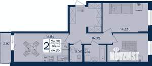 2-к квартира, вторичка, 65м2, 2/18 этаж