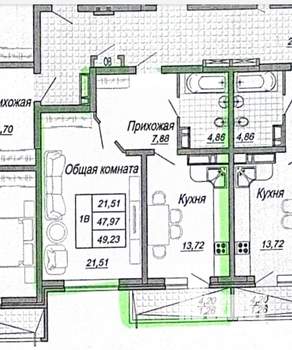 1-к квартира, вторичка, 48м2, 8/19 этаж
