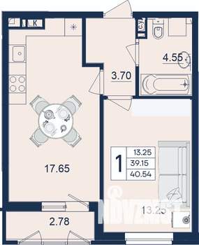 1-к квартира, вторичка, 41м2, 6/18 этаж