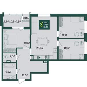 3-к квартира, вторичка, 81м2, 5/18 этаж