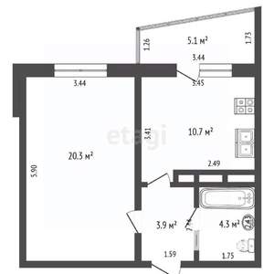 1-к квартира, вторичка, 39м2, 15/16 этаж