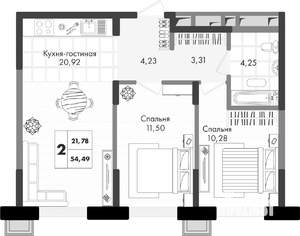 2-к квартира, вторичка, 54м2, 2/9 этаж