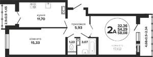 2-к квартира, вторичка, 58м2, 19/24 этаж