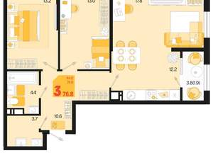 3-к квартира, вторичка, 77м2, 12/18 этаж