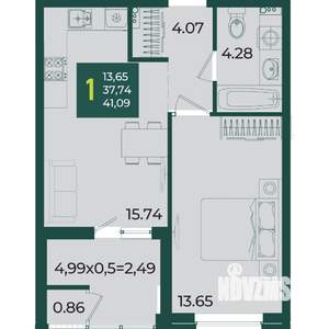 1-к квартира, вторичка, 41м2, 2/18 этаж
