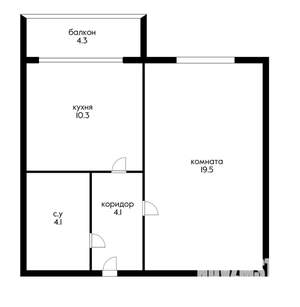 1-к квартира, вторичка, 37м2, 1/9 этаж