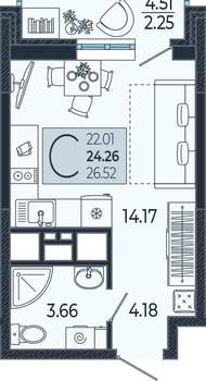 Студия квартира, вторичка, 24м2, 2/21 этаж