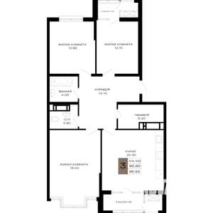 3-к квартира, вторичка, 95м2, 9/23 этаж