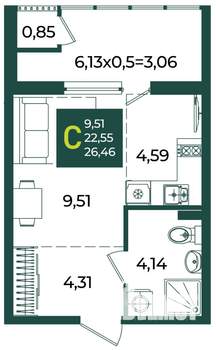 Студия квартира, вторичка, 26м2, 2/18 этаж