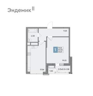 1-к квартира, вторичка, 53м2, 7/12 этаж