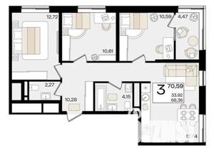 3-к квартира, вторичка, 71м2, 6/10 этаж