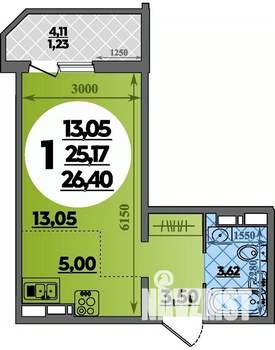 Студия квартира, строящийся дом, 26м2, 1/16 этаж