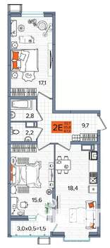 2-к квартира, сданный дом, 67м2, 15/16 этаж