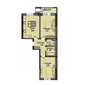 2-к квартира, вторичка, 60м2, 17/18 этаж