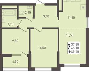 2-к квартира, вторичка, 70м2, 3/8 этаж