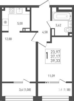 1-к квартира, вторичка, 39м2, 7/9 этаж