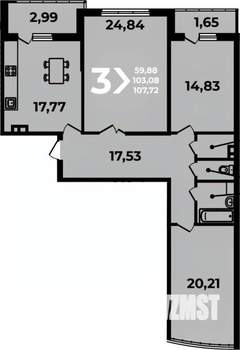 3-к квартира, вторичка, 108м2, 7/19 этаж
