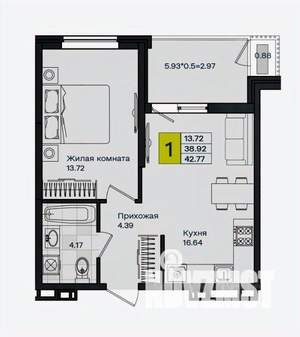 1-к квартира, вторичка, 43м2, 2/9 этаж