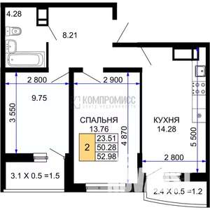 2-к квартира, вторичка, 56м2, 8/24 этаж