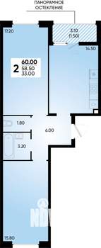 2-к квартира, вторичка, 60м2, 2/18 этаж