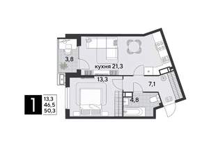 1-к квартира, вторичка, 50м2, 13/18 этаж