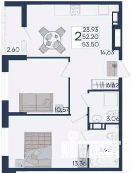 2-к квартира, вторичка, 54м2, 7/18 этаж