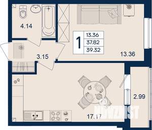 1-к квартира, вторичка, 39м2, 2/18 этаж