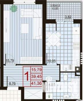 1-к квартира, вторичка, 39м2, 1/3 этаж