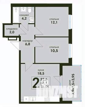 2-к квартира, вторичка, 58м2, 3/4 этаж