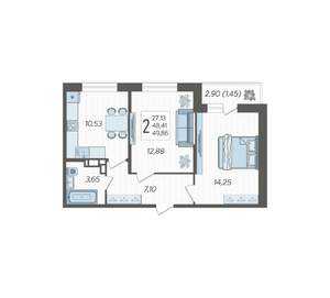 2-к квартира, вторичка, 50м2, 6/12 этаж