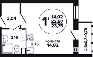 Студия квартира, вторичка, 23м2, 9/24 этаж