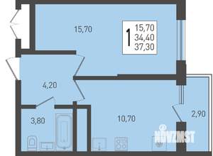 1-к квартира, строящийся дом, 37м2, 11/24 этаж