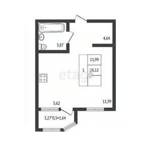 Студия квартира, вторичка, 26м2, 6/22 этаж