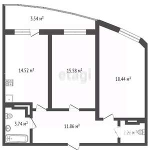 2-к квартира, вторичка, 66м2, 18/24 этаж