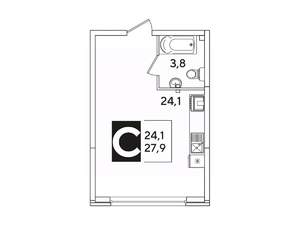 Студия квартира, вторичка, 28м2, 1/16 этаж
