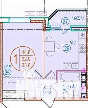 1-к квартира, строящийся дом, 34м2, 2/9 этаж