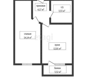 1-к квартира, вторичка, 35м2, 1/9 этаж