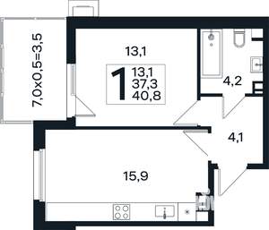 1-к квартира, вторичка, 41м2, 3/4 этаж