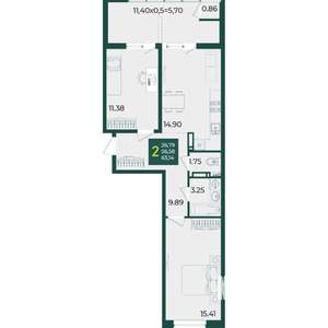 2-к квартира, вторичка, 63м2, 9/18 этаж